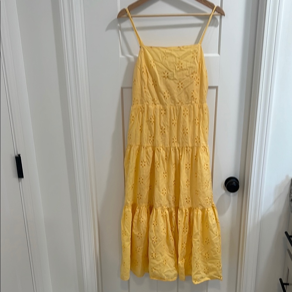 Chaps Yellow Eyelet Midi Dress